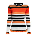 Fashion Women Multicolor Stripes Pattern Screw Neck Knitwear