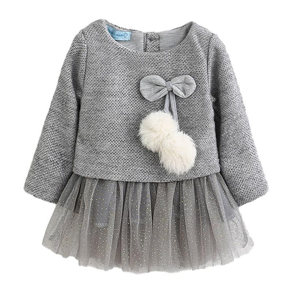Baby Girls Long Sleeves Lace Patchwork Knitted Tutu Dress