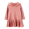Girls Long Sleeves Solid Color Hat Bunny Ear Pleated Hooded Dress