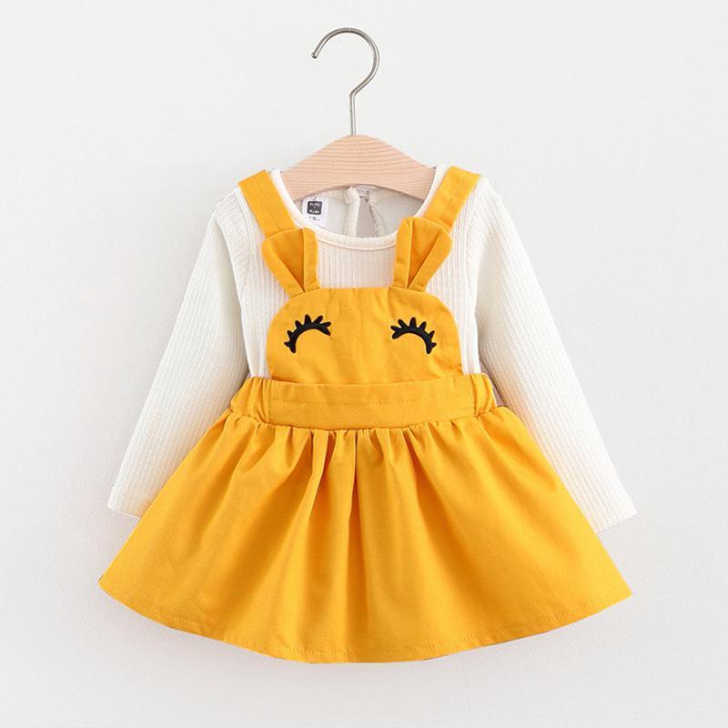 Cute Girls Bunny Ear Eyelash Pattern Casual Suspender Skirt