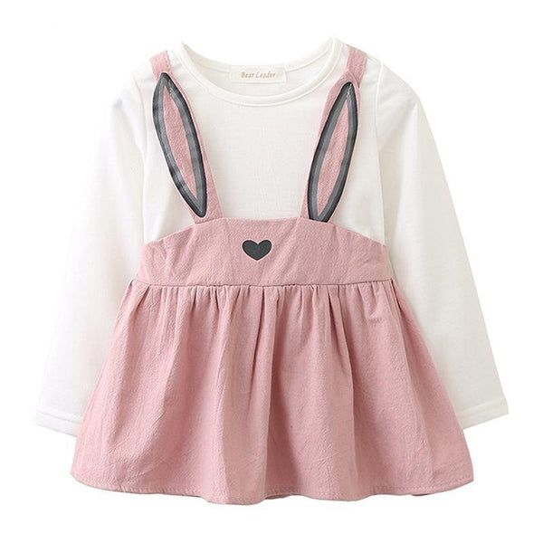 Cute Girls Long Sleeves Patchwork Bunny Pattern Dress