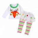 Christmas Girls Round Neck Elk Printed Long Sleeves Tops And Patchwork Pants