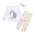 3 Pcs Set Unicorn Printed Tops And Dots Printed Pants With Headband