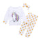 3 Pcs Set Unicorn Printed Tops And Dots Printed Pants With Headband