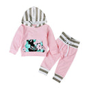 2 Pcs Set Stripe Patchwork Long Sleeves Hoodies And Lace Up Pants