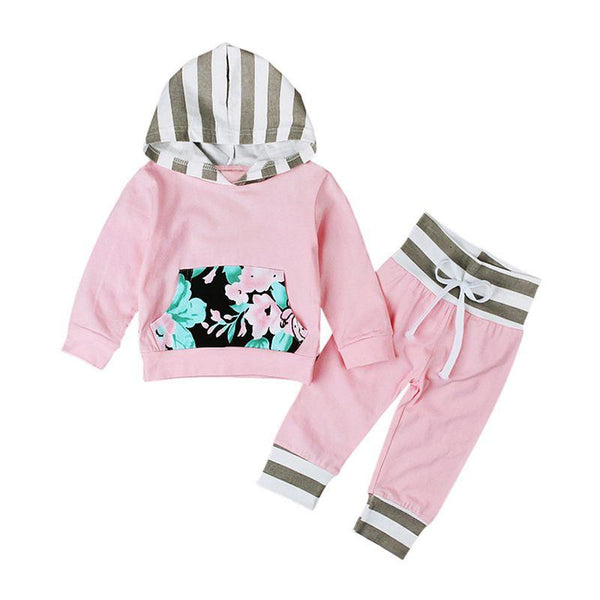 2 Pcs Set Stripe Patchwork Long Sleeves Hoodies And Lace Up Pants