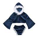 2 Pcs Set Girls Flare Sleeves Hooded Tops And Tassel Shorts