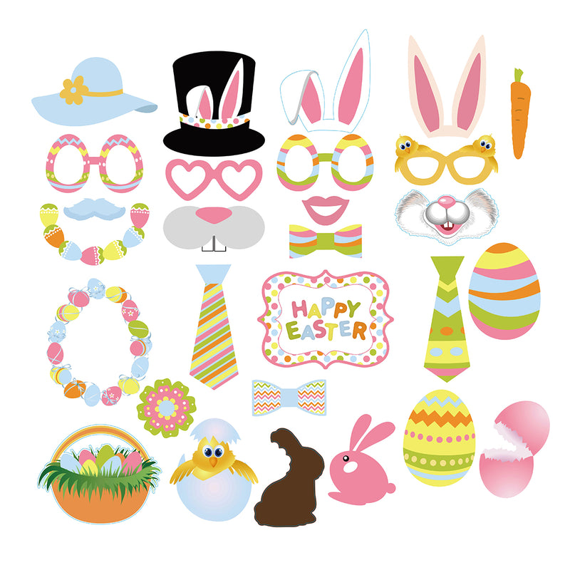 28 Pcs Easter Festival Party Supplies Cute Photos Booth Props