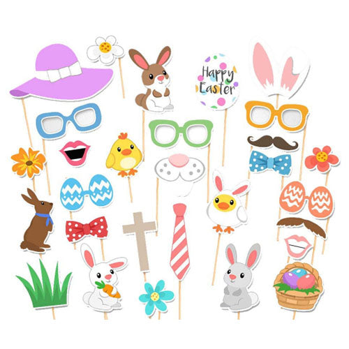 29 Pcs Cute Bunny Pattern Easter Party Supply Photo Booth Props