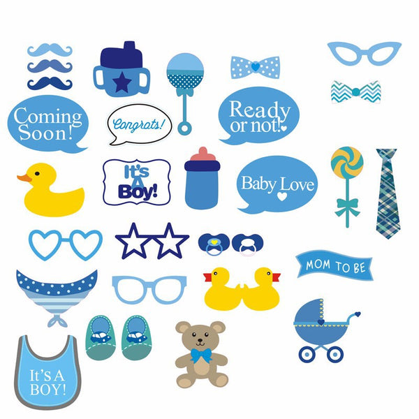 30 Pcs Cute Duck Pattern Photo Booth Props Baby Shower Birthday Supplies