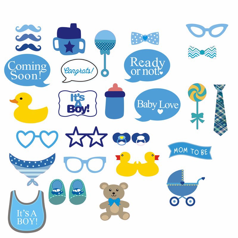 30 Pcs Cute Duck Pattern Photo Booth Props Baby Shower Birthday Supplies
