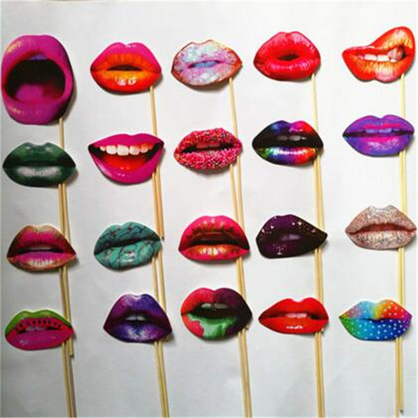 20 Pcs Multicolor Mouths Pattern Party Supply Photo Booth Props