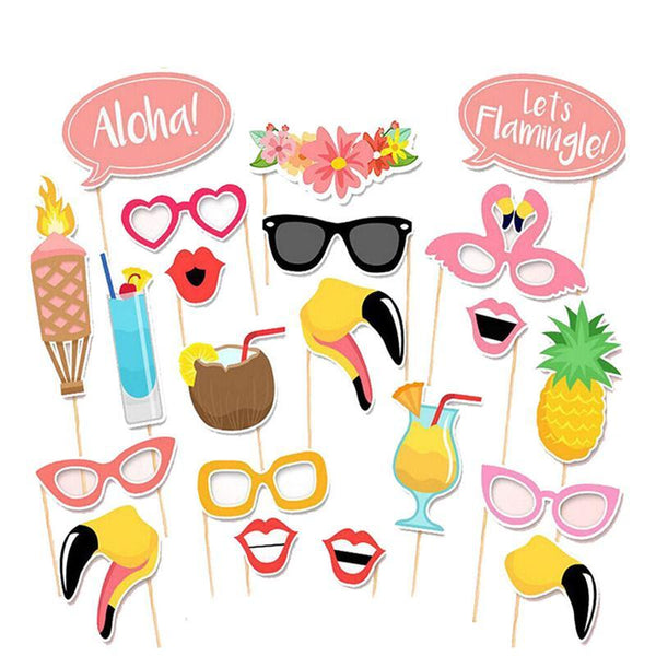 21 Pcs Flamingo Theme Party Supplies Photo Booth Props