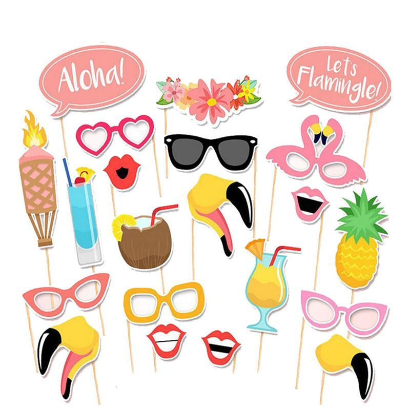 21 Pcs Flamingo Theme Party Supplies Photo Booth Props