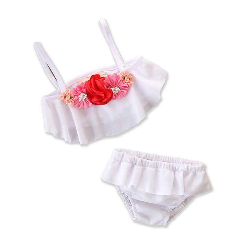 Girls Pretty Flower Pattern Spaghetti Straps Bikini Set