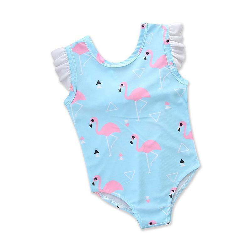 One Piece Girls Lovely Flamingo Printed Frilled Swimwear