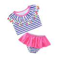 Girls Stripes Printed Tassel Design Bikini Set