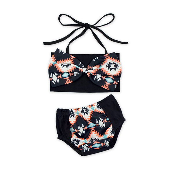 Girls Unique Printed Bow Design Halter Bikini Set