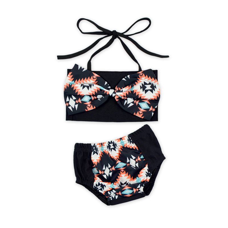 Girls Unique Printed Bow Design Halter Bikini Set