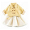 Fashionable Girls Cotton Button Design Khaki Coat And Patchwork Dress Set