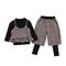 3 Pcs Set Girls Cotton Solid Color Tops And Grid Printed Vest And Patchwork Pants
