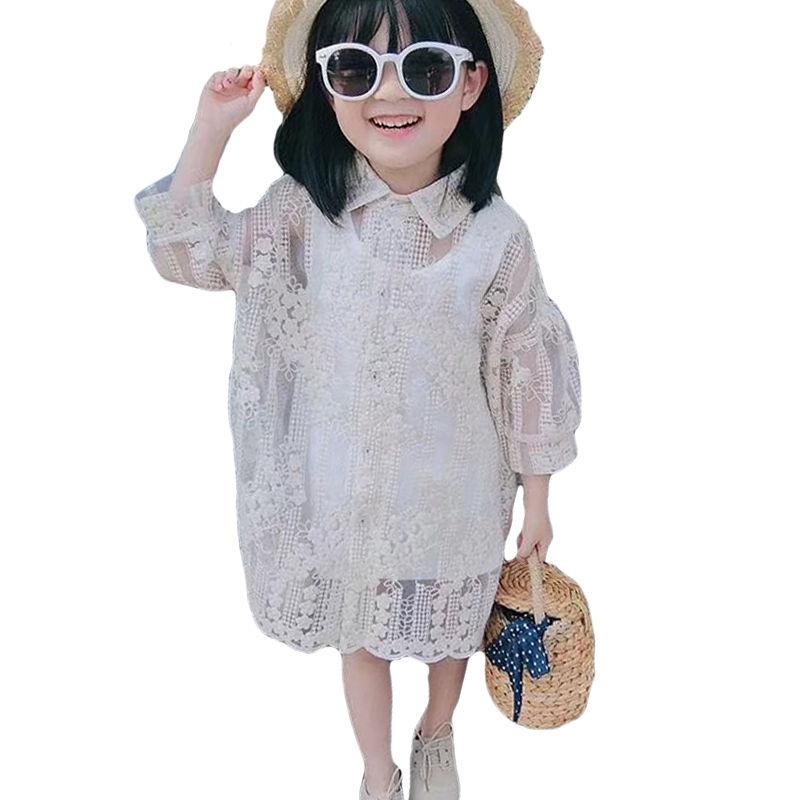 Fresh Girls Cotton Lace Floral Embroidered Blouse And Vest Set