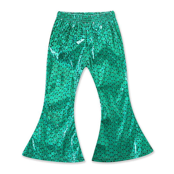 Fashion Girls Green Scale Printed Elastic Waist Flare Pants