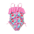 Girls Floral Printed Patchwork Spaghetti Strap Falbala Swimwear