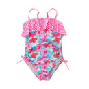 Girls Floral Printed Patchwork Spaghetti Strap Falbala Swimwear