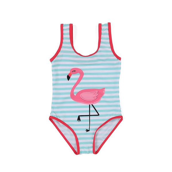 Girls Cute Flamingo Printed Sleeveless Swimwear