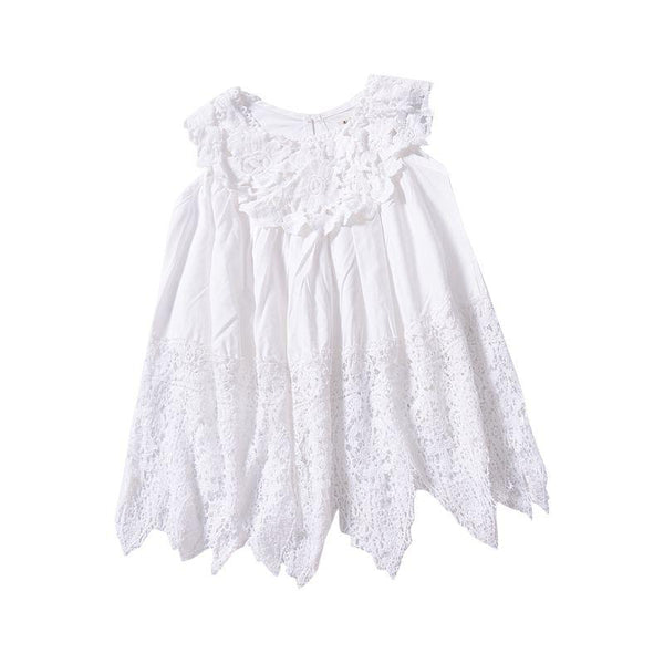 Girls Cotton White Lace Printed Sleeveless Dress