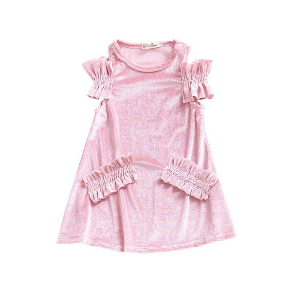 Girls Vintage Style Off-Shoulder Solid Color Vetet Dress