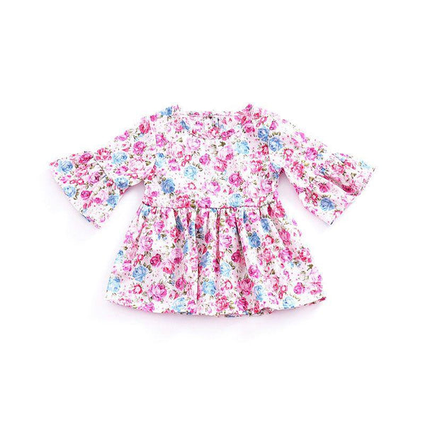 Girls Cotton Fresh Floral Printed Flare Sleeves Dress