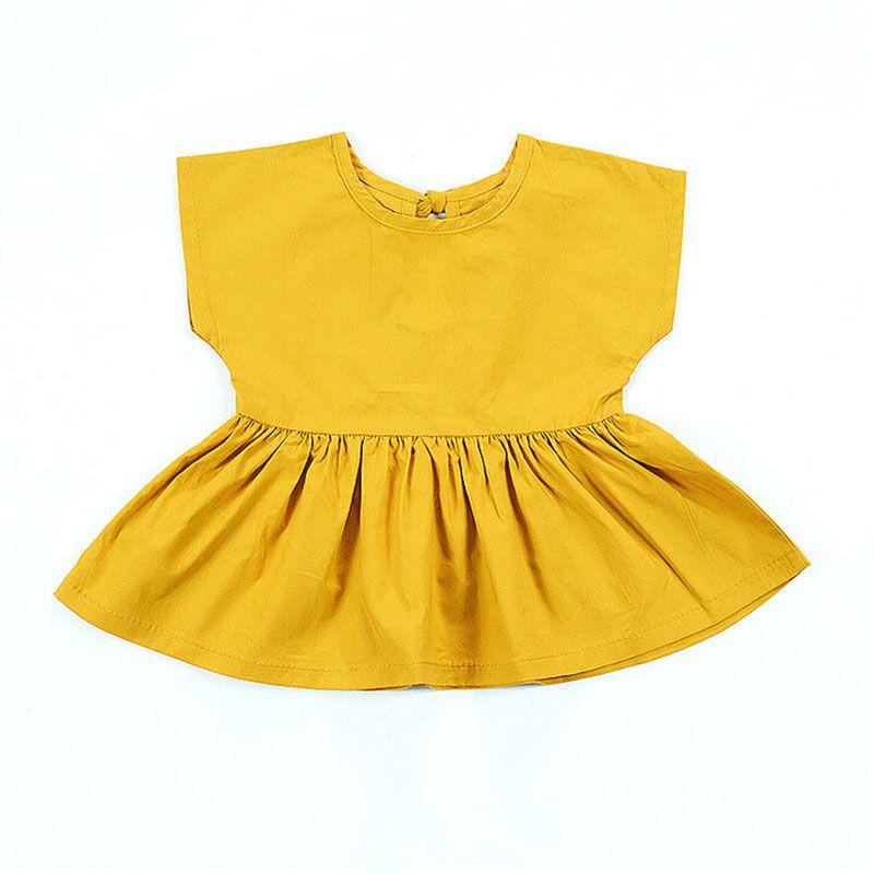 Lovely Baby Girls Cotton Yellow Plain Dress