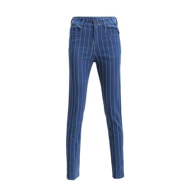 Hot Sale Modern Lady Stripes Pattern Casual Denim Pants