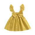 Cute Baby Girls Cotton Solid Color Ruffle Sleeves Bowknot Design Dress