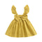 Cute Baby Girls Cotton Solid Color Ruffle Sleeves Bowknot Design Dress