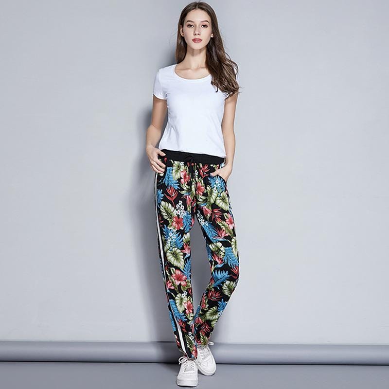 Women Fashion Multicolor Flower Printed Casual Pants