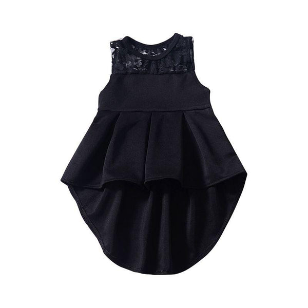 Girls Cotton Black Lace Patchwork Irregular Dress