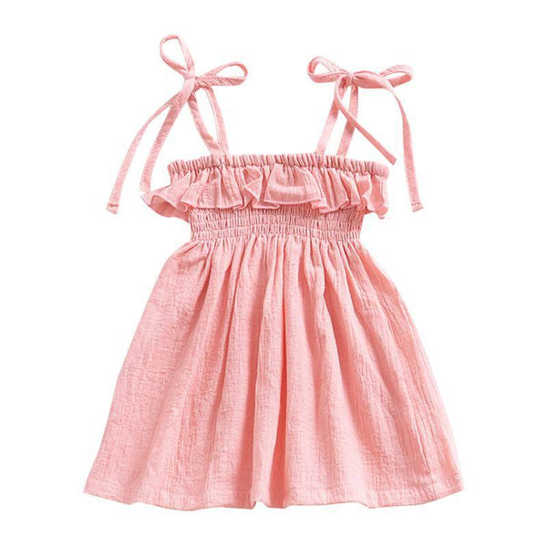 Girls Cotton Solid Color Spaghetti Straps Dress