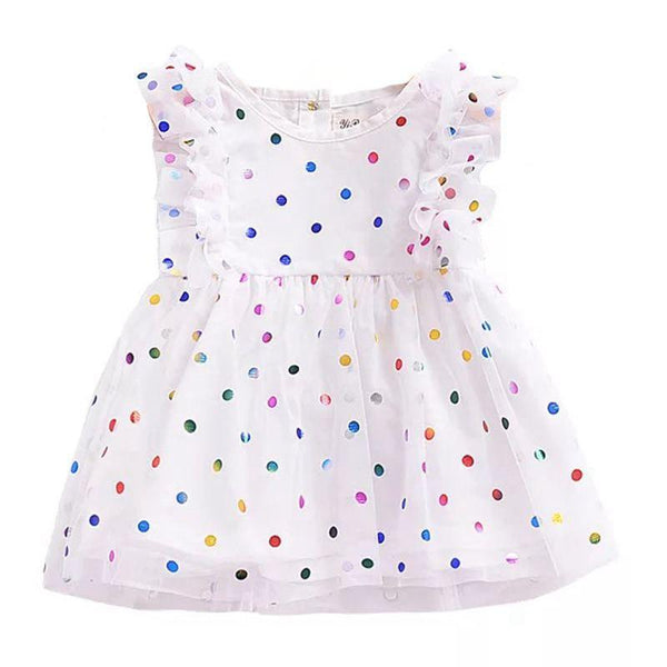Baby Girls Cotton Sequins Dots Printed Sleeveless Dress