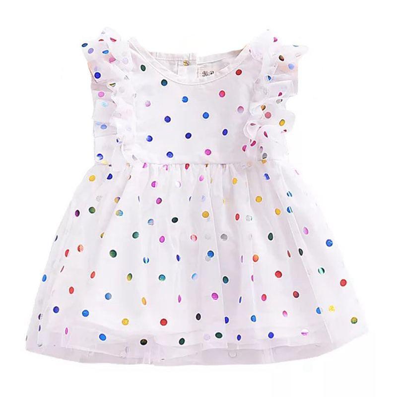 Baby Girls Cotton Sequins Dots Printed Sleeveless Dress