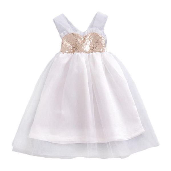 Girls Cotton Patchwork Sequin Design Princess Dress