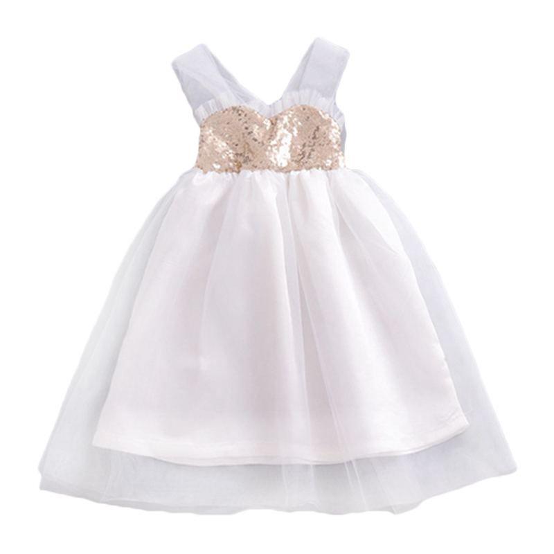 Girls Cotton Patchwork Sequin Design Princess Dress