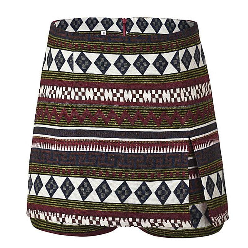 Women Retro Ethnic Style Fashion Double Layer Irregular Skirt Shorts