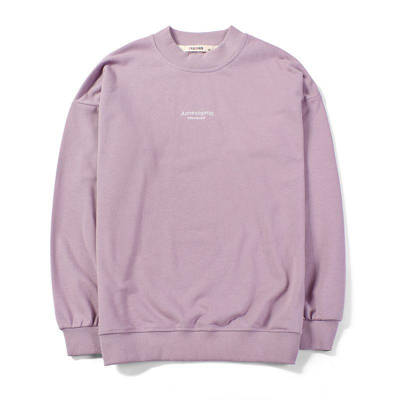 Women Simple Solid Color Round Neck Design Long-sleeve Sweatshirt