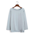 Women Loose Pattern Solid Color Round Neck Pullover T-shirt