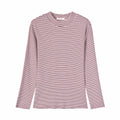 Women Fashion Classic Stripes Pattern Long-sleeve Mock Neck T-shirt