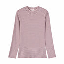 Women Fashion Classic Stripes Pattern Long-sleeve Mock Neck T-shirt