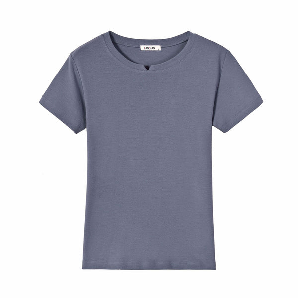 Women Good Stretch Solid Color Cotton Short-sleeve T-shirt